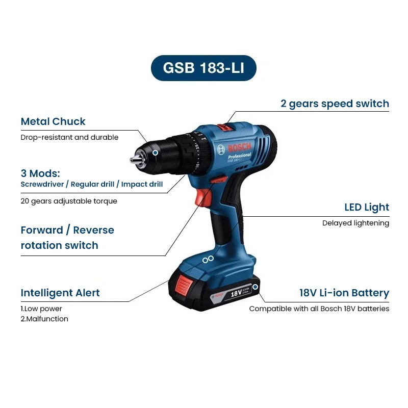 Bosch GSB183-LI Electric Drill - Power Tools Use recension och pris